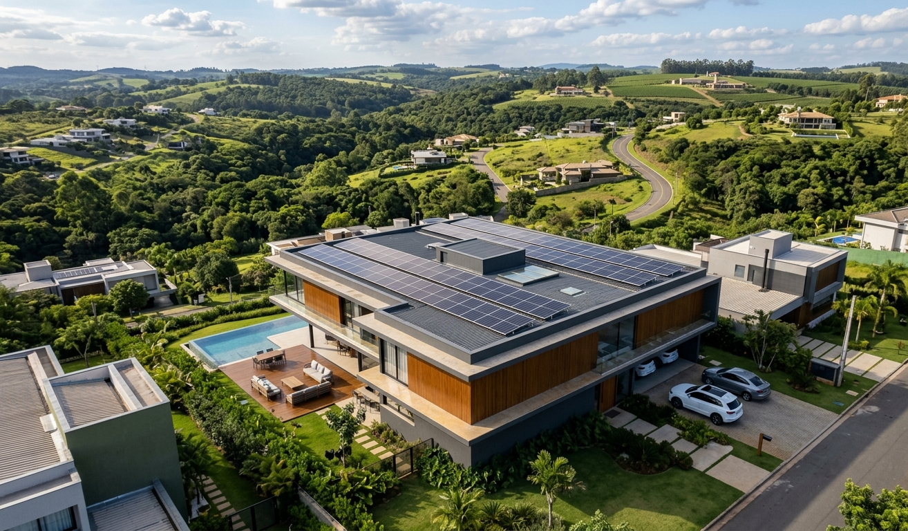 Residência de Alto Padrão — Itupeva/SP · Sistema solar instalado pela Helion